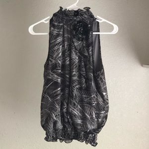 BCX Flower Decoration Keyhole Back Blouse Top